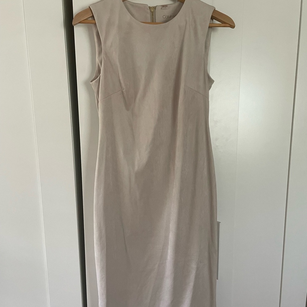 Calvin Klein Tan Sleeveless Sheath Midi Dress